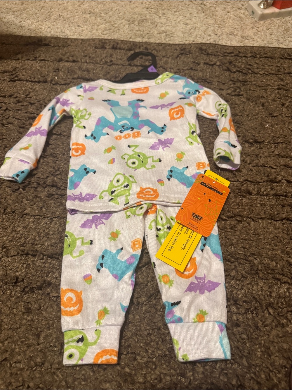 Disney White Halloween Monster Pajama Set with Green, Blue & Orange